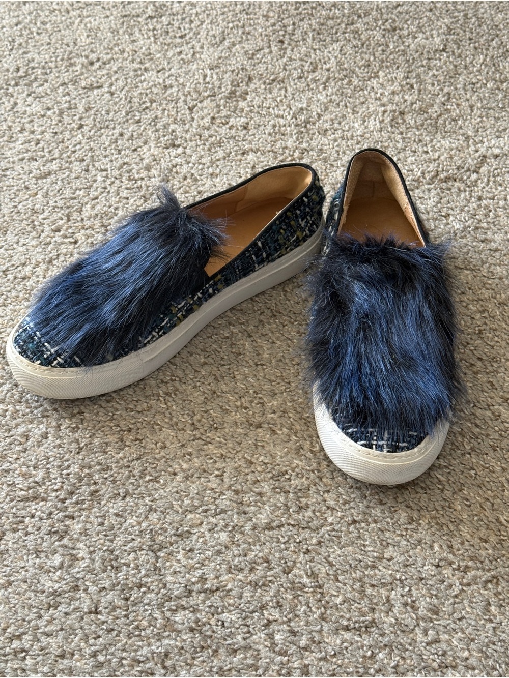bettye muller Blue Faux Fur Tweed Slip-On Sneakers